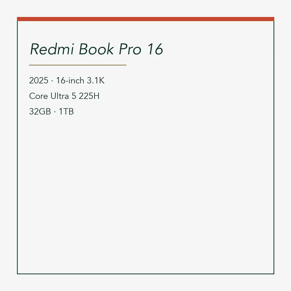 Redmi Book Pro 16 2025, Ultra 5 225H, 32GB